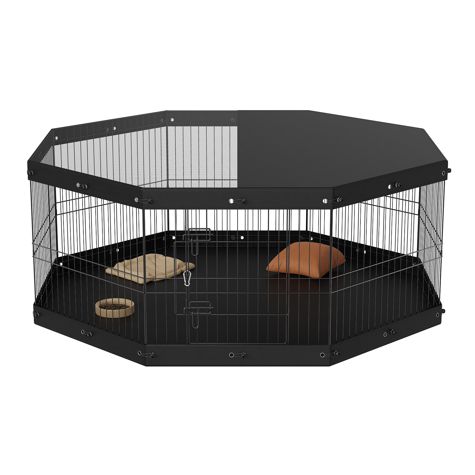 Dog Playpen, 8 Panels Foldable Metal Dog Exercise Pen With Top Cover And Bottom Pad, 24" H Pet Fence Puppy Crate Kennel, Indoor Outdoor Dog Pen For Small Medium Pets, For Camping, Yard_maomaolike.com